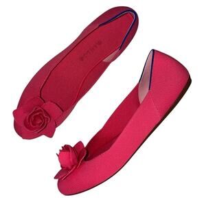 Rothy's The Petal Square Soiree Pink Ballet Flats with Blue Trim Size 11.5